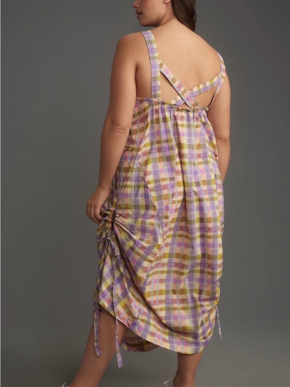 Anthropologie EVEVEST MIDI DRESS purple pink plaid XL - Picture 6 of 14